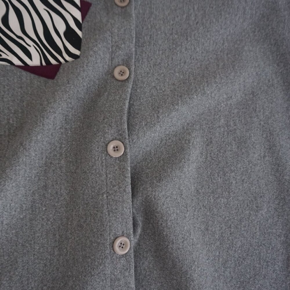 Vintage Nody Fashion Grey w Zebra Pattern Pocket Button Up Oversized Shacket 58 - Picture 5 of 12